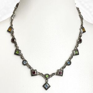 Premier Designs Argyle Necklace Antiqued Silver Tone Metal Crystal Accents